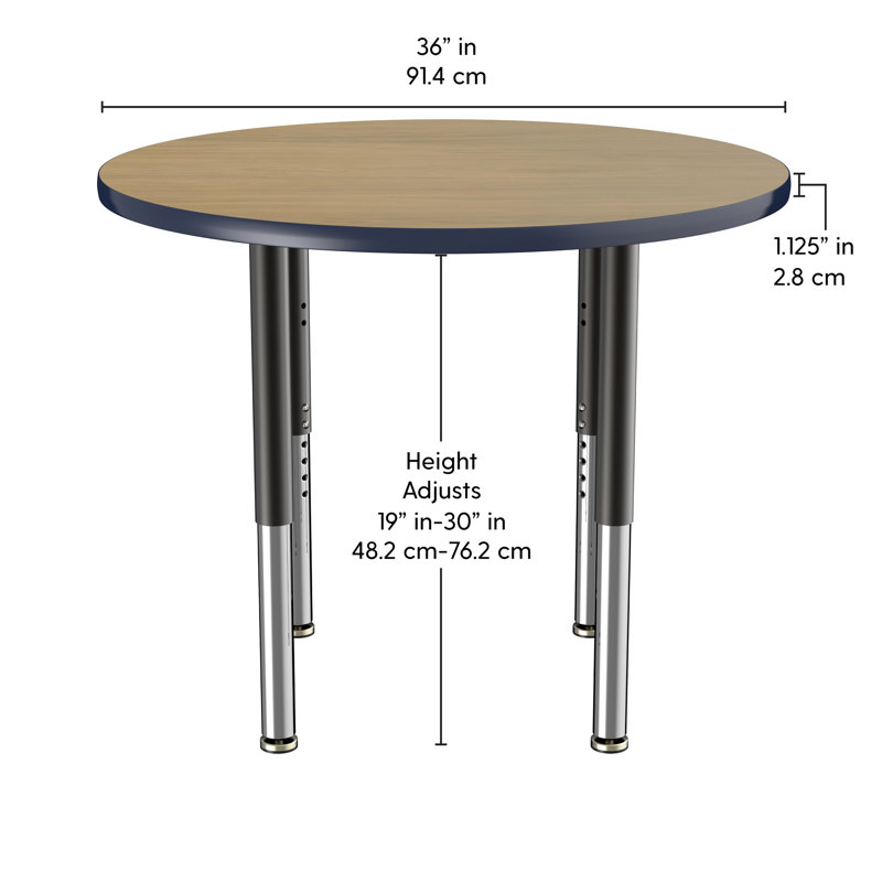 Table ronde à hauteur réglable, 36", Chêne Pasadena / bleu marine / noir, Super
