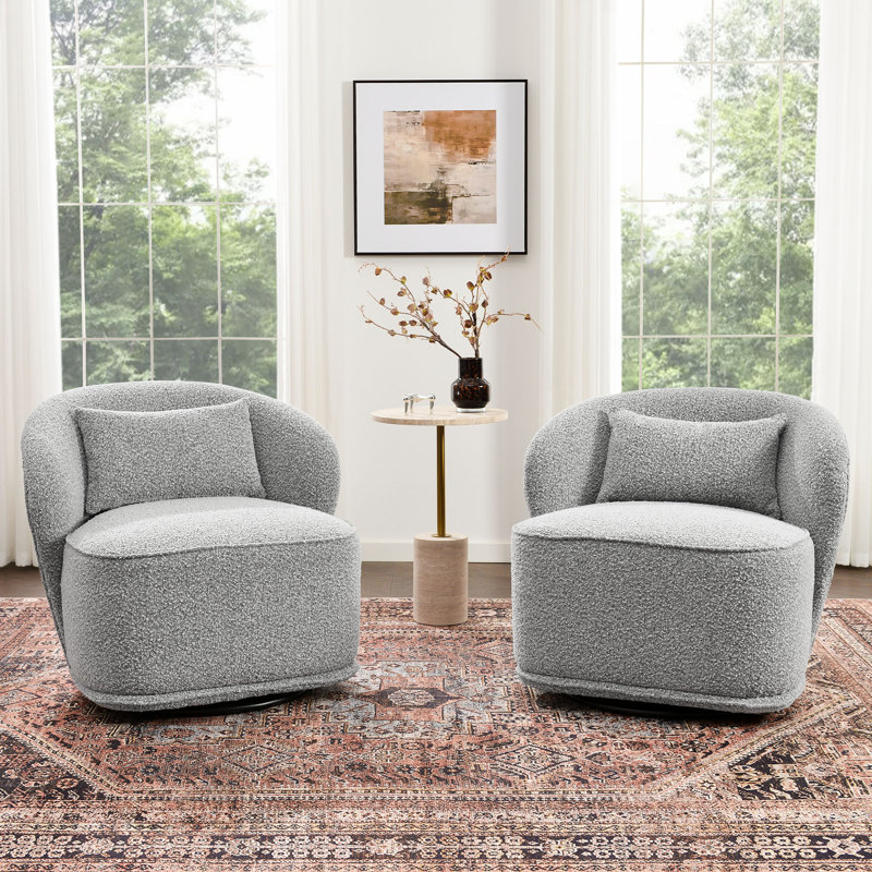 Melora 2-Pieces Boucle Swivel Barrel Accent Chair, Black/White