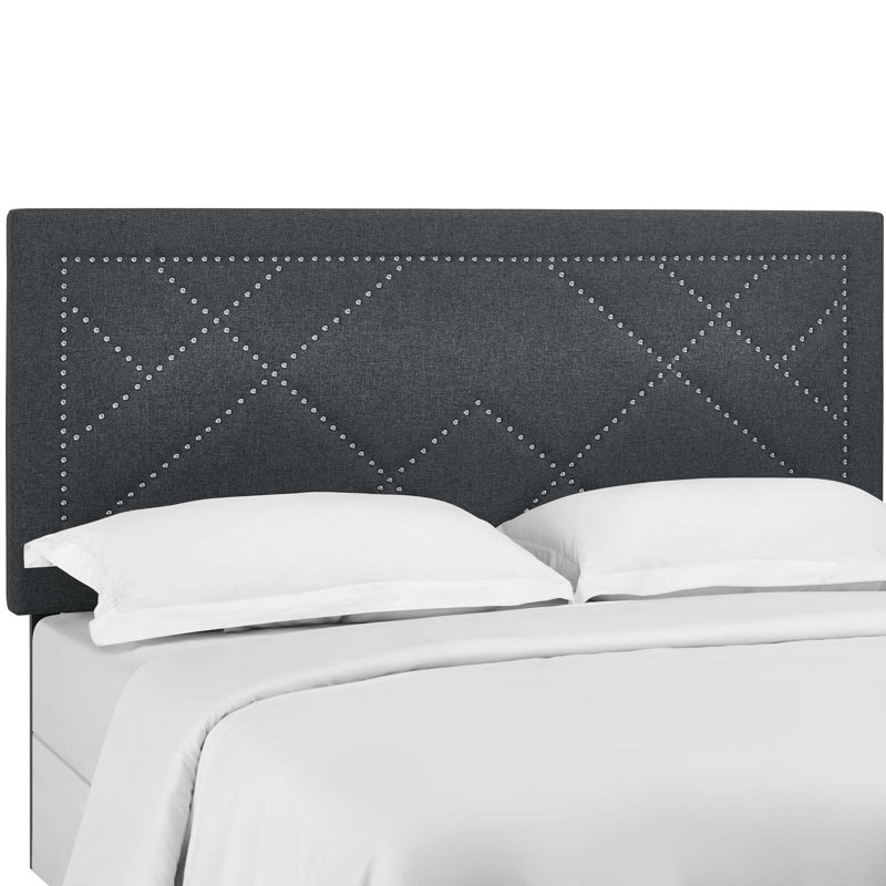 Reese Nailhead Linen Fabric Headboard, Full/Queen, Grey