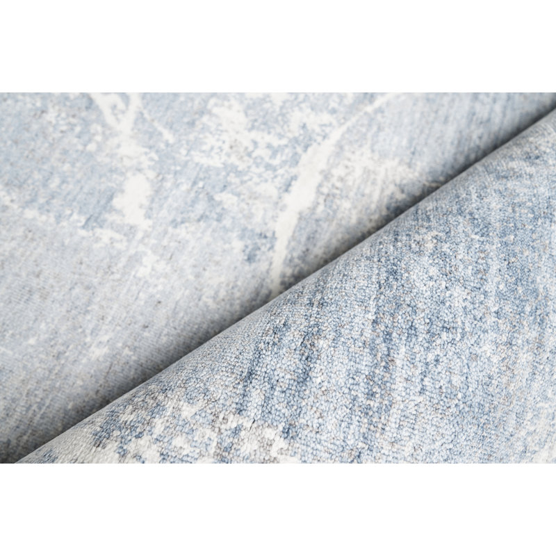 Fine Pure Silk Geometric Hand-Knotted Blue/Gray/Ivory Area Rug, Rectangle 8' x 10'