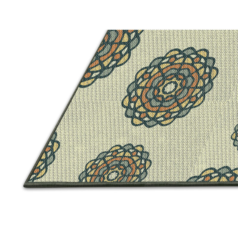 Tapis de mer vert/orange à motifs, Rectangle 2 pi x 5 pi