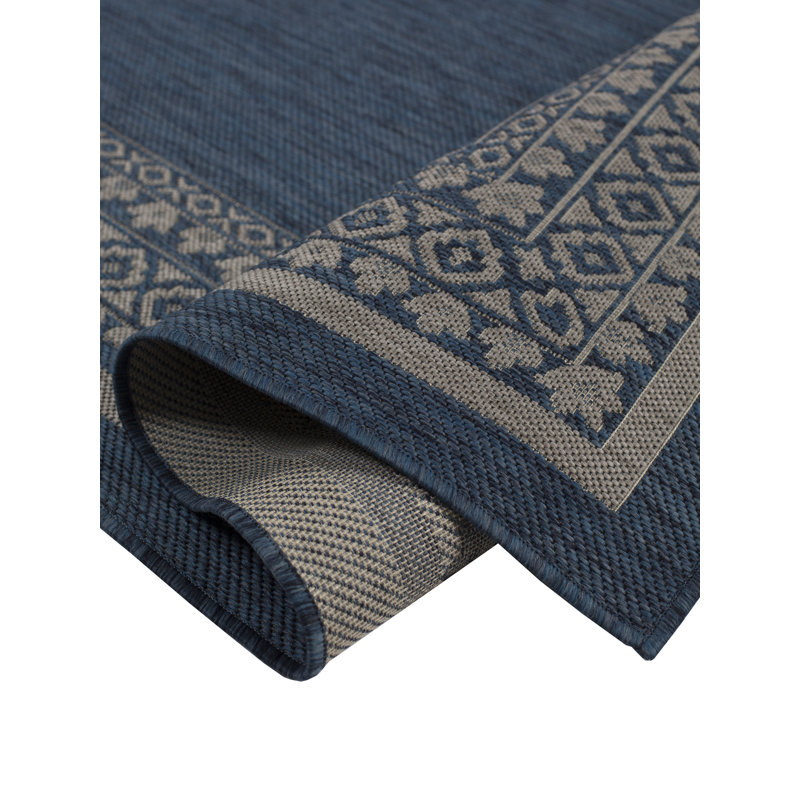 Tapis décoratif bleu minuit/beige intérieur/extérieur Wadena oriental, Rectangle 7 pi 10 po x 10 pi