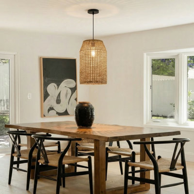 Luminaire suspendu en rotin naturel tissé à la main Boho Farmhouse