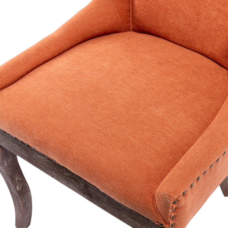 Linen Upholstered Side Chair  Dining Chair, Orange, 2, Brown