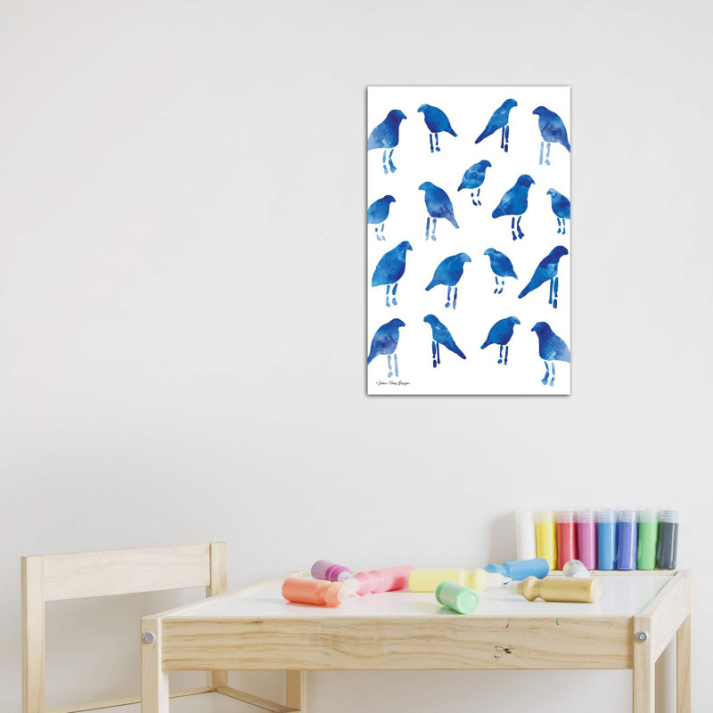 Oiseaux bleus - reproduction d'art, Toile tendue, Pas de tapis, H 26 po x l 18 po x 1,5 po