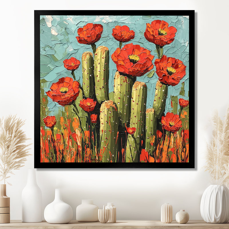 Cactus et les fleurs du désert II - art mural cactus, Reproduction encadrée d'une seule photo, Noir, noir, noir, noir