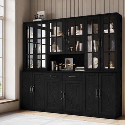 71" H X 78.8" W Bookcase Cabinet With Glass Doors And Large Storage Drawers(2D+E) by Red Barrel Studio