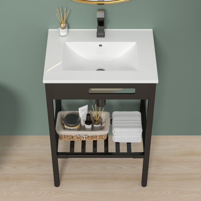 24" W x 18" D x 35" H Ceramic Rectangular Console Sink Bathroom Sink with Overflow