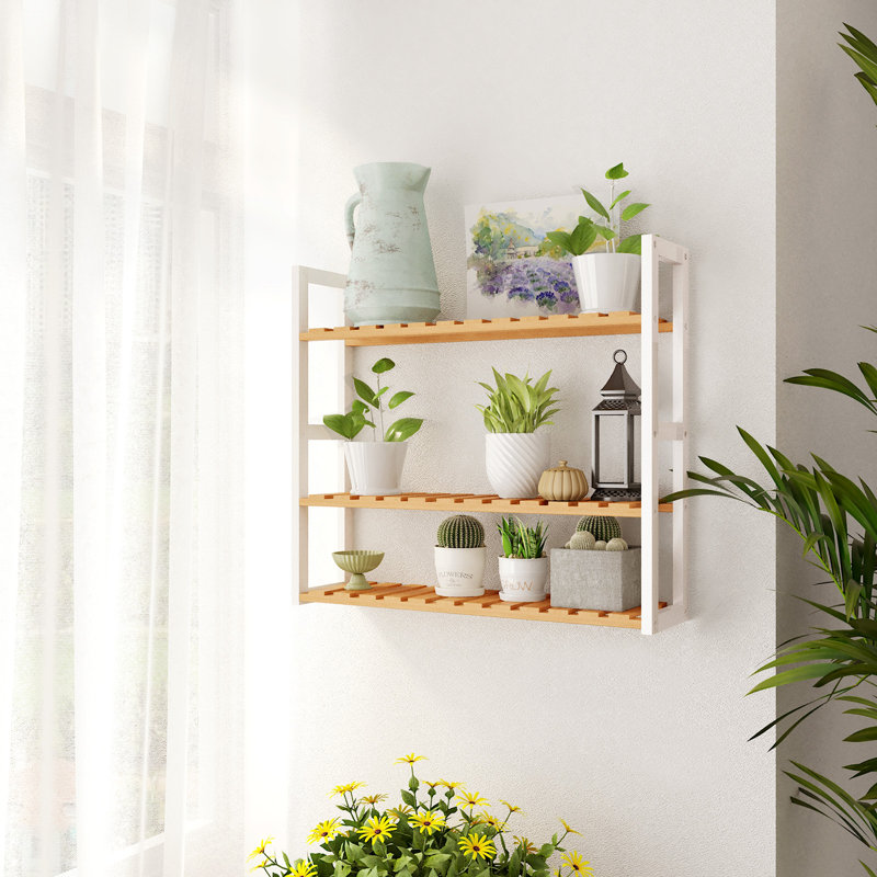 Loewen Solid Wood Bathroom Shelves, Natural/White