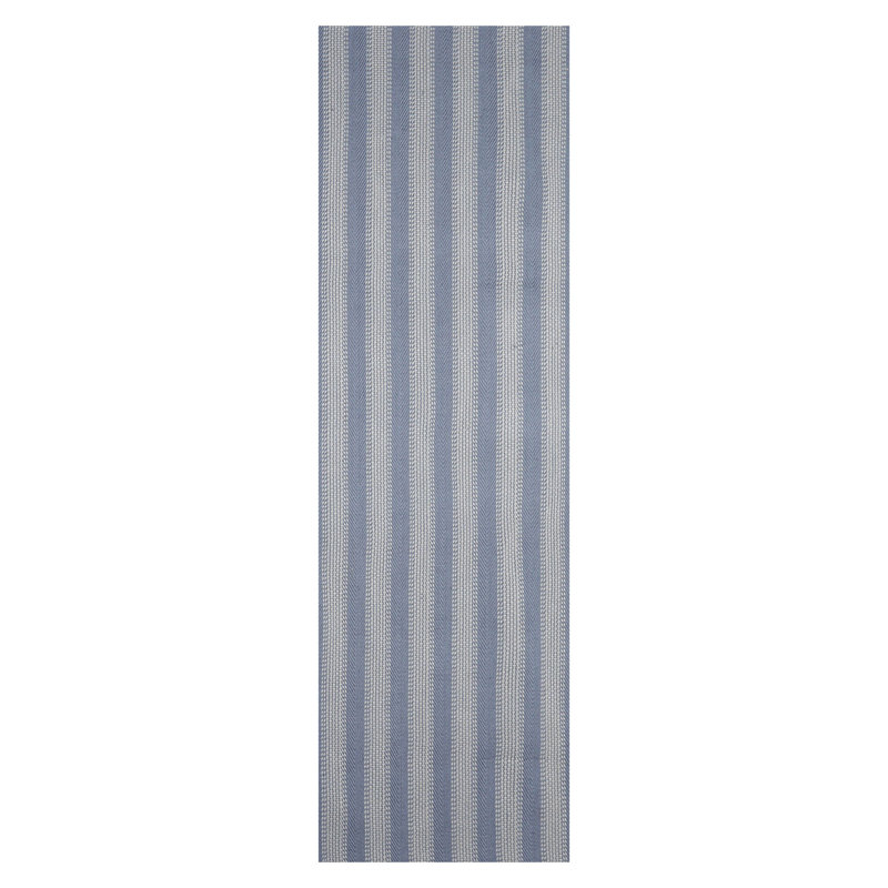 Tapis oriental multicolore tissé à la main à chevrons bleu ton sur ton, Tapis de couloir 2 pi 6 po x 10 pi