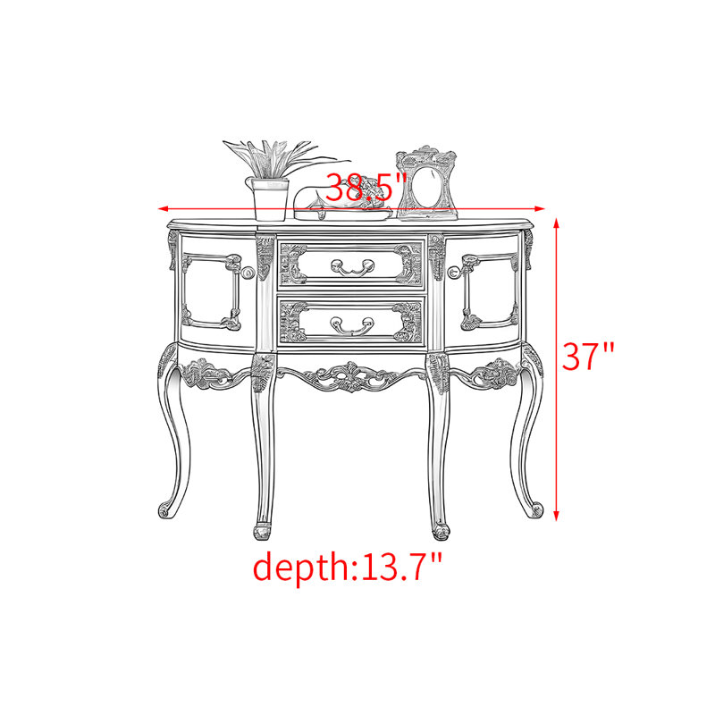 Console de style européen en bois massif., H 37 po x l 38,5 po x P 13,7 po, Blanc