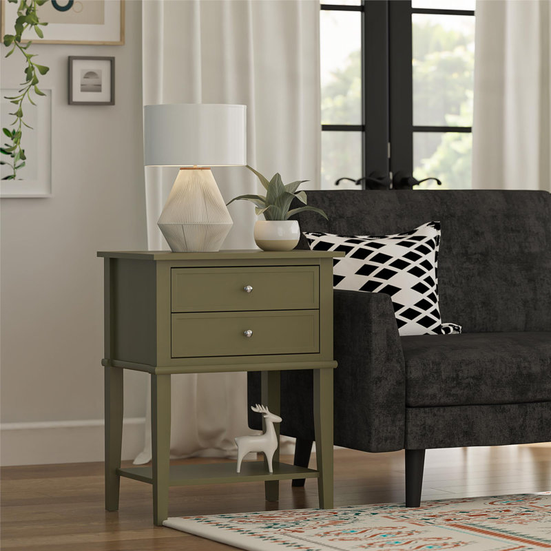 Deonni 56cm W Solid Wood Bedside Table, Olive Green