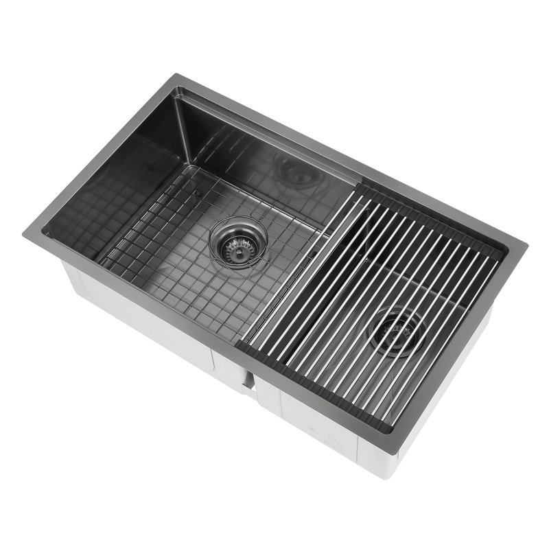 32'' L Double Bowl Stainless Steel Kitchen Sink, PVD Black