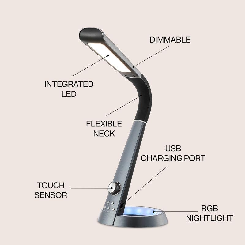 Lampe de bureau 19 po avec USB Stickel, Noir