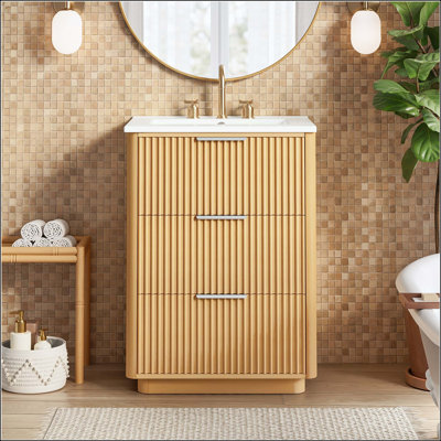 Meuble-lavabo moderne 24 po luxueux avec design rainuré