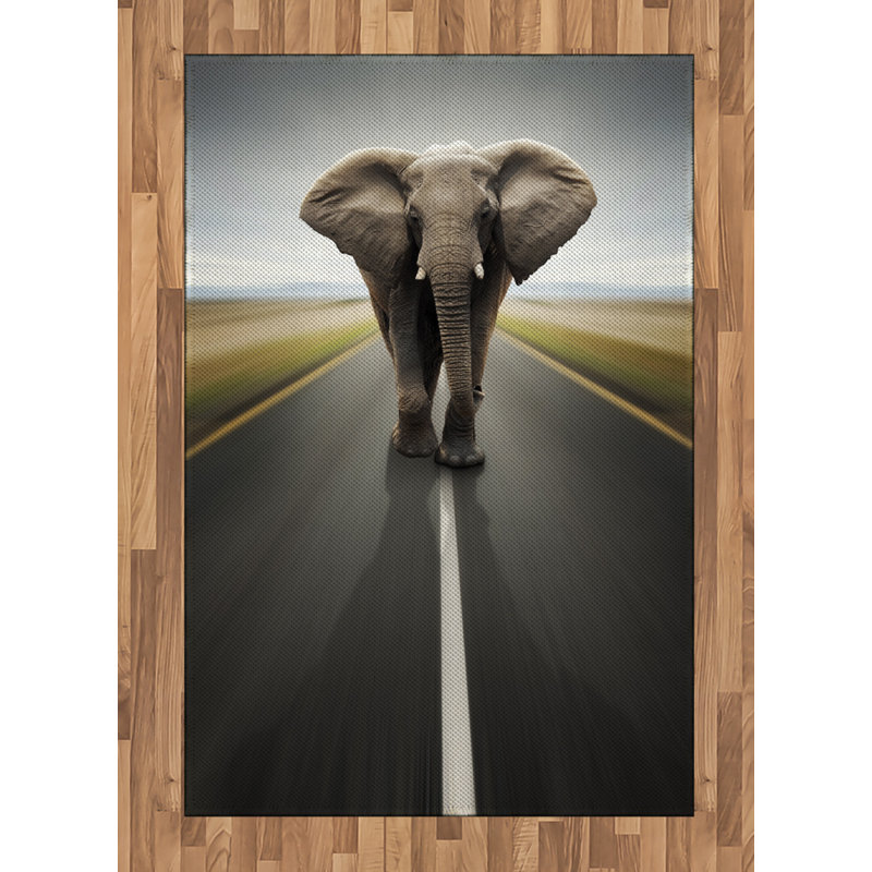 Tapis décoratif à fibres longues haute densité en polyester et coton à motif éléphant, Rectangle— 4 pi x 5 pi 8 po