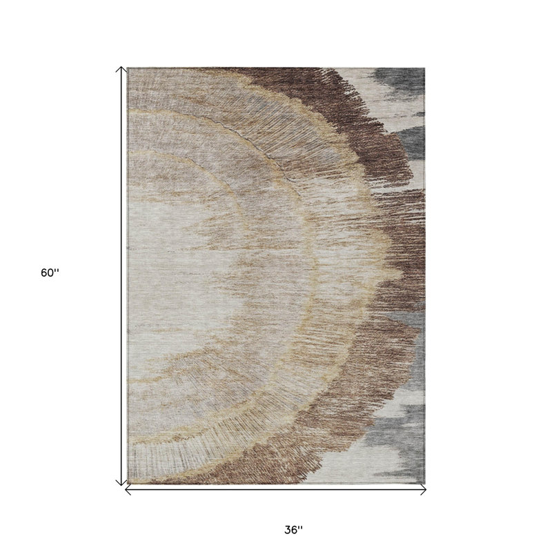 Tapis intérieur lavable abstrait beige et taupe 3 pi x 5 pi