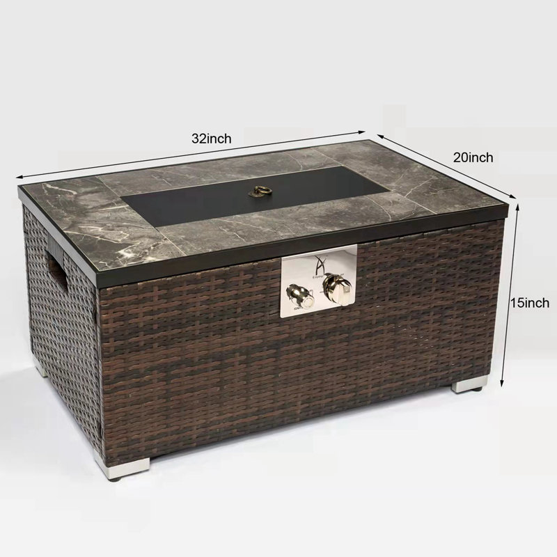 Brown Rattan Gas Fire Pit Table with Ceramic Top