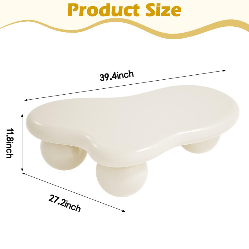 Table basse 39,4 po Modern Cloud - Plateau ovale blanc irrégulier avec trépied boule en bois, finition mate