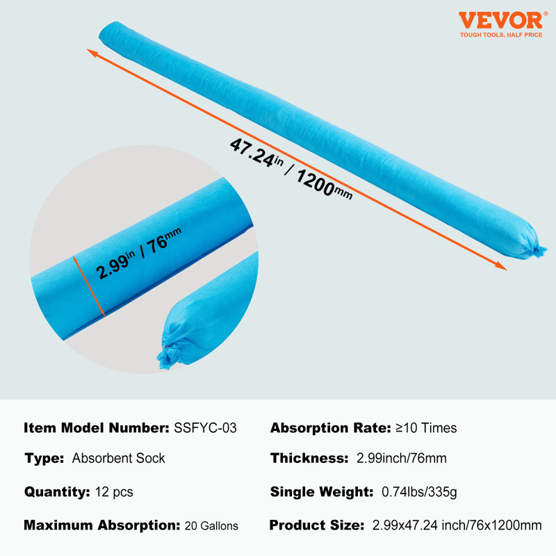 Chaussette absorbante universelle VEVOR