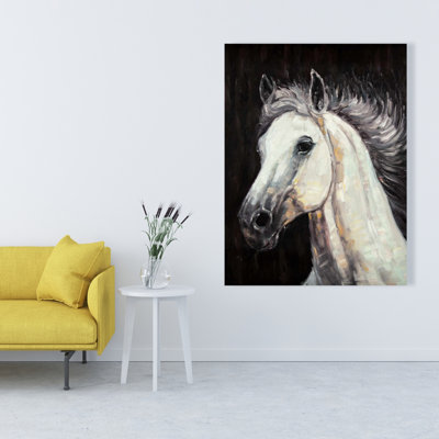 White Star Horse  Western Black Canvas Home Decor Art