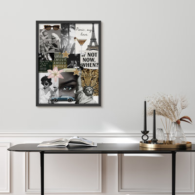 «Paris and New York», art mural encadré de voyage, impression photographique et graphique d'inspiration rétro dans un style contemporain pour le salon ou le vestibule, parfait pour un décor glamour ou moderne