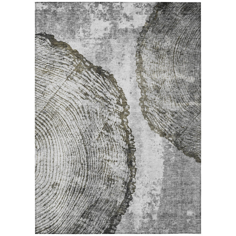 Tapis extérieur lavable abstrait taupe et argent 8 pi x 10 pi gris