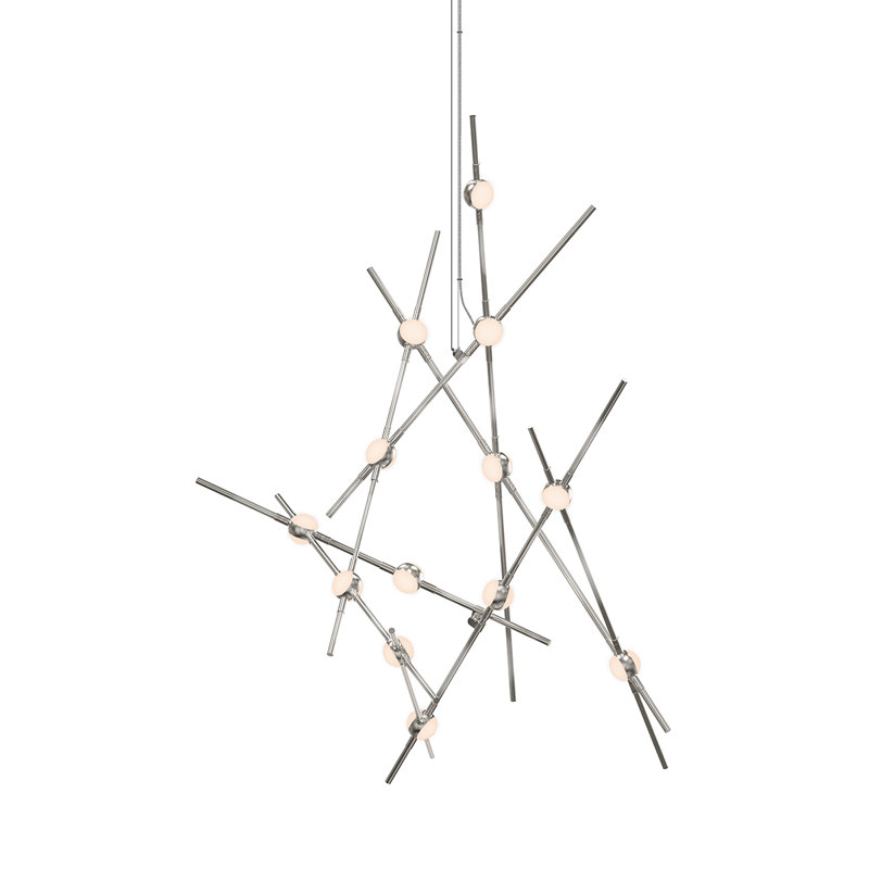 Constellation 13 - Light Dimmable LED Sputnik Modern Linear Chandelier, White, Satin Nickel, 3000K