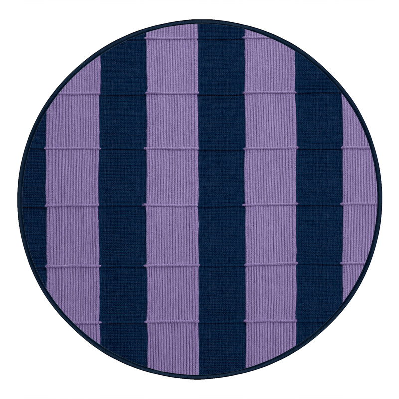 Tapis bleu à carreaux lavable à la machine, Rond 4 pi