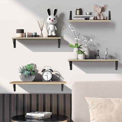 Floating Shelves for Wall Mounted Shelf, Kitchen Bedroom 4 Wooden Rustic Shelfs for Walls, Long Wood Shelving Display Book Picture Small Trinket, Room Living Room Office Bathroom Decor