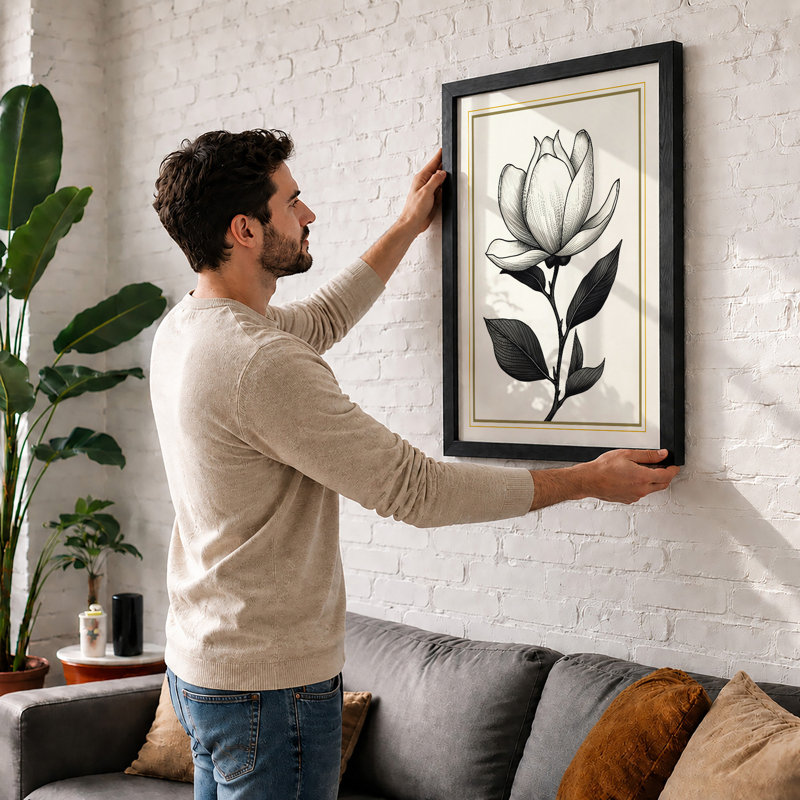 Single Bloom Study Botanical - Framed Print, A3 - 42.0 x 29.7 cm, White