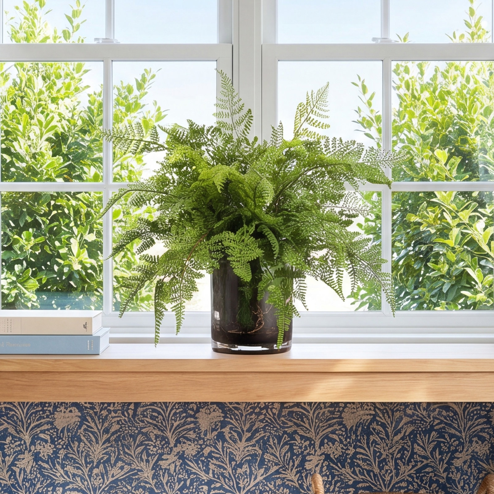 17'' Faux Fern Plant in Glass Vase