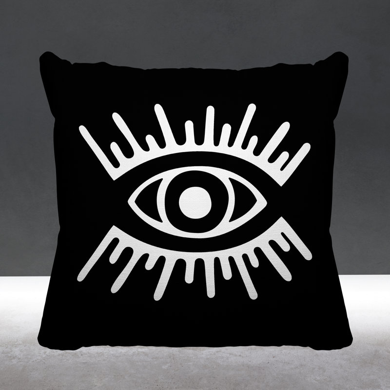 Coussin intérieur / extérieur Miranda Evil Eye, L 19 po x H 19 po, Noir
