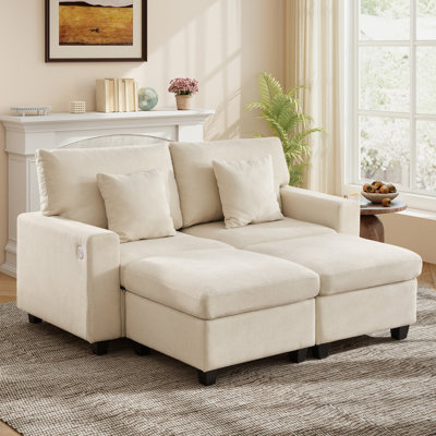 U Shape Reversible Chenille Sectional Sofa With Removable Ottomans And Charging Station