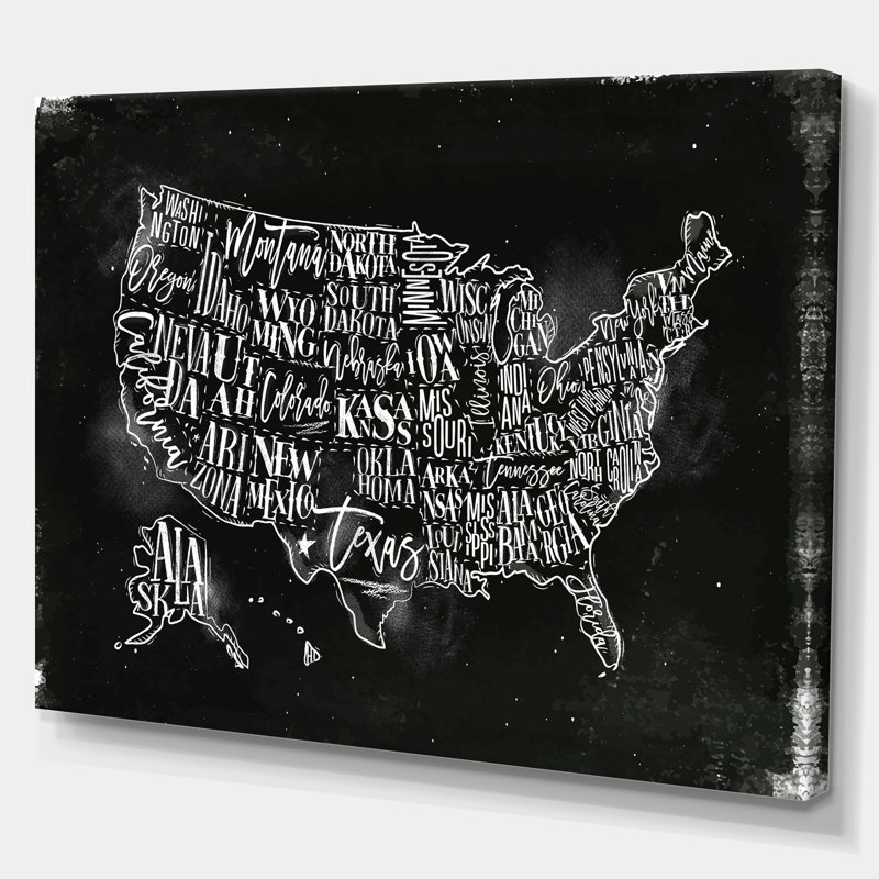 «United States Chalk Vintage Map», impression, H 30 po x l 40 po x P 1,5 po, Bois