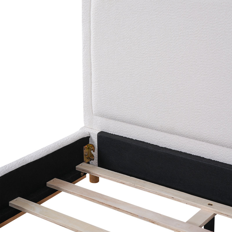 Structure de lit avec tête de lit tapissier courbée Boucle, base en bois massif, blanc, Roi