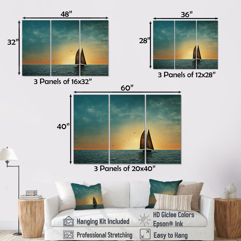 Coucher de soleil au coucher du soleil, photo de silhouette - art mural minimaliste côtier, H 32 po x l 48 po
