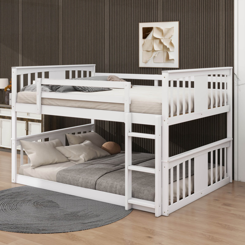 Roomy Full Over Full Bunk Bed With Robust Ladder, White