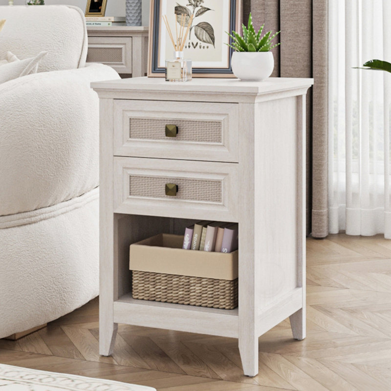 Nightstand with 2 Drawers and Open Shelf