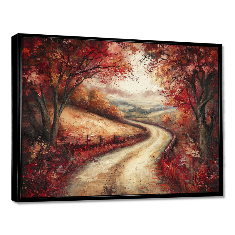 «Country Lane In Autumn I», forêt, art mural, H 24 po x l 32 po, Cadre flottant, Noir