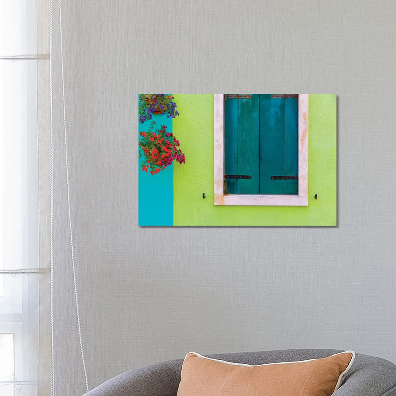 Italy, Burano. Colorful House Wall And Window. by Jaynes Gallery - Wrapped Canvas Print, 66.04 cm H x 45.72 cm W