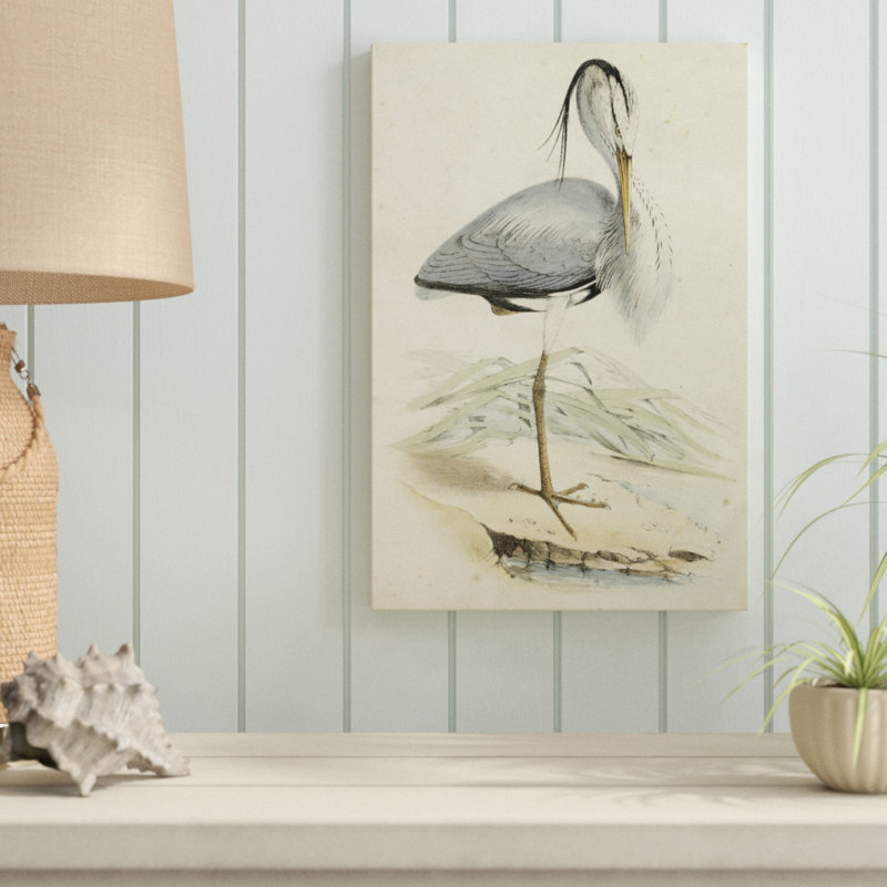 Antique Heron IV - Painting Print, 46cm H x 30cm W, Wrapped Canvas