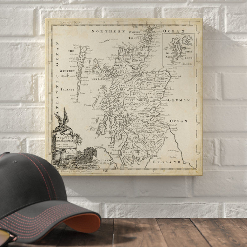 «Map of Écosse», reproduction d'art sur toile tendue, H 14 po x l 14 po x P 2 po