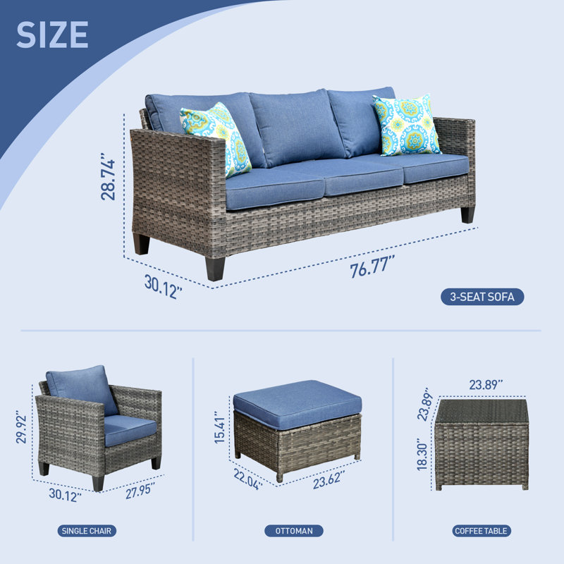 7 - Person Patio Conversation Set with Cushions, Blue