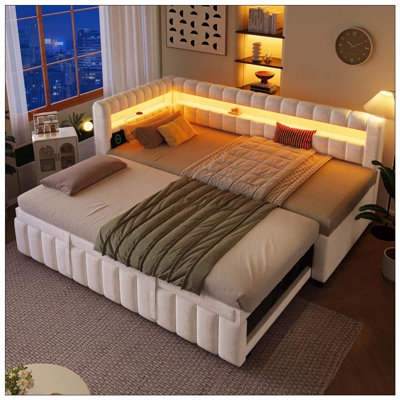 Lit de jour simple TG avec très grand lit avec lumières DEL, USB et lit gigogne escamotable