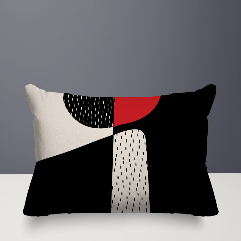 Coussin lombaire réversible intérieur / extérieur Vikka, H 18 po x l 25 po, Rouge / noir / blanc cassé