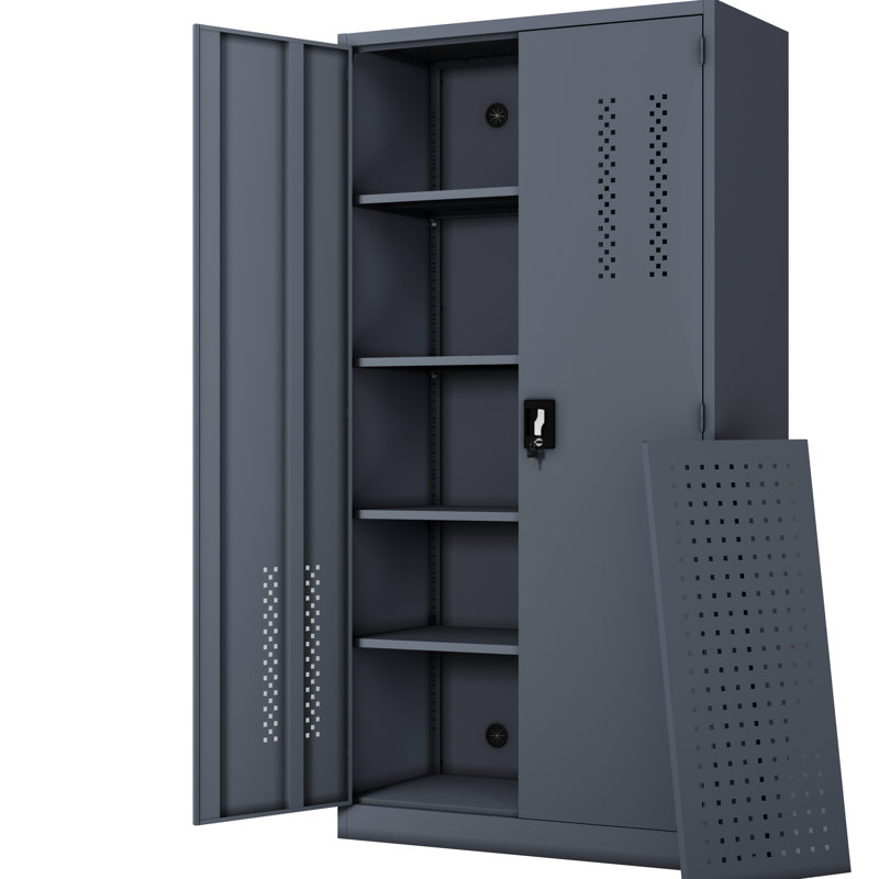 Armoire de rangement verrouillable en acier 70,06 pouces avec 2 portes et 4 tablettes réglables grises pour les écoles, les garages et les bureaux à domicile