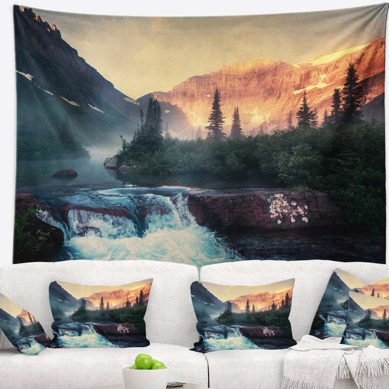 Paysage, glacier, parc national, tapisserie du Montana, H 32 po x l 39 po