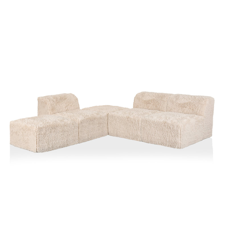 Dozie 5-Piece Faux Fur Foam Modular Armless Compressed Sectional, Beige