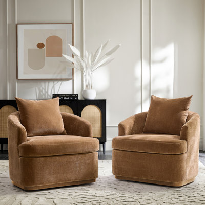 Berklie 31"W Modern Chenille Swivel Armchair With Ergonomic Backrest And Solid Wood Legs
